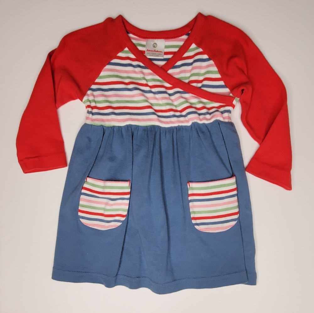 {Hanna Andersson} Vintage Colorful Striped Long Sleeve Dress with Pockets